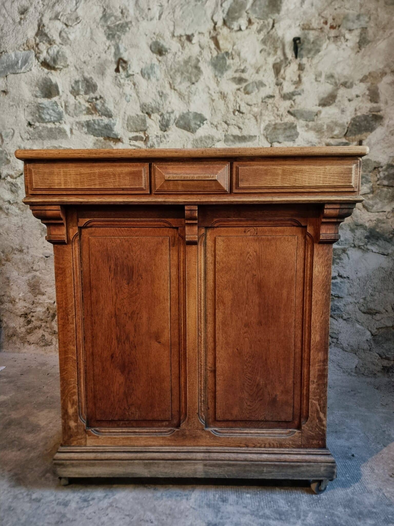 Antique French Oak Shop Counter Kitchen Island on Castors, c. 1880–1900 (14)