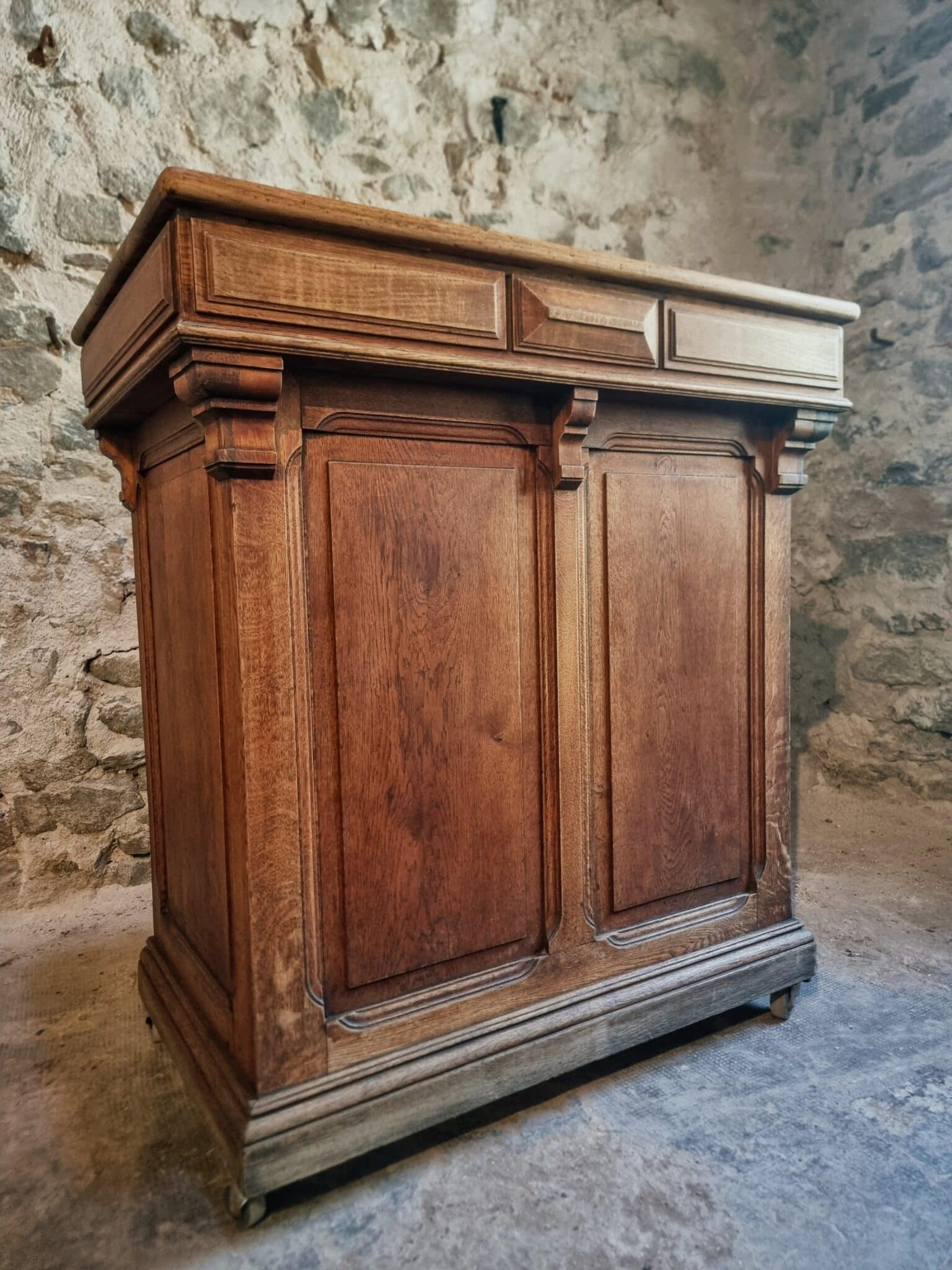 Antique French Oak Shop Counter Kitchen Island on Castors, c. 1880–1900 (15)