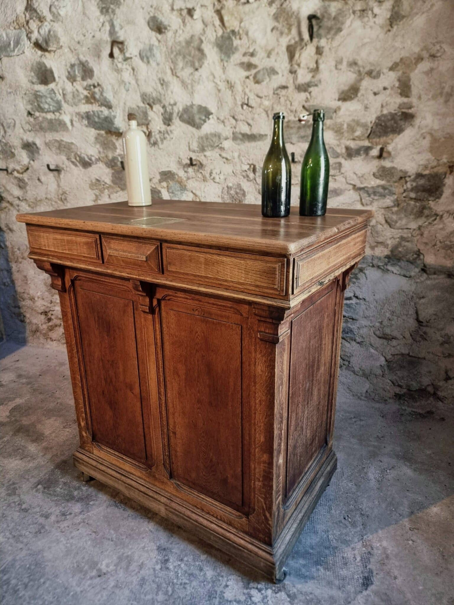 Antique French Oak Shop Counter Kitchen Island on Castors, c. 1880–1900 (2)