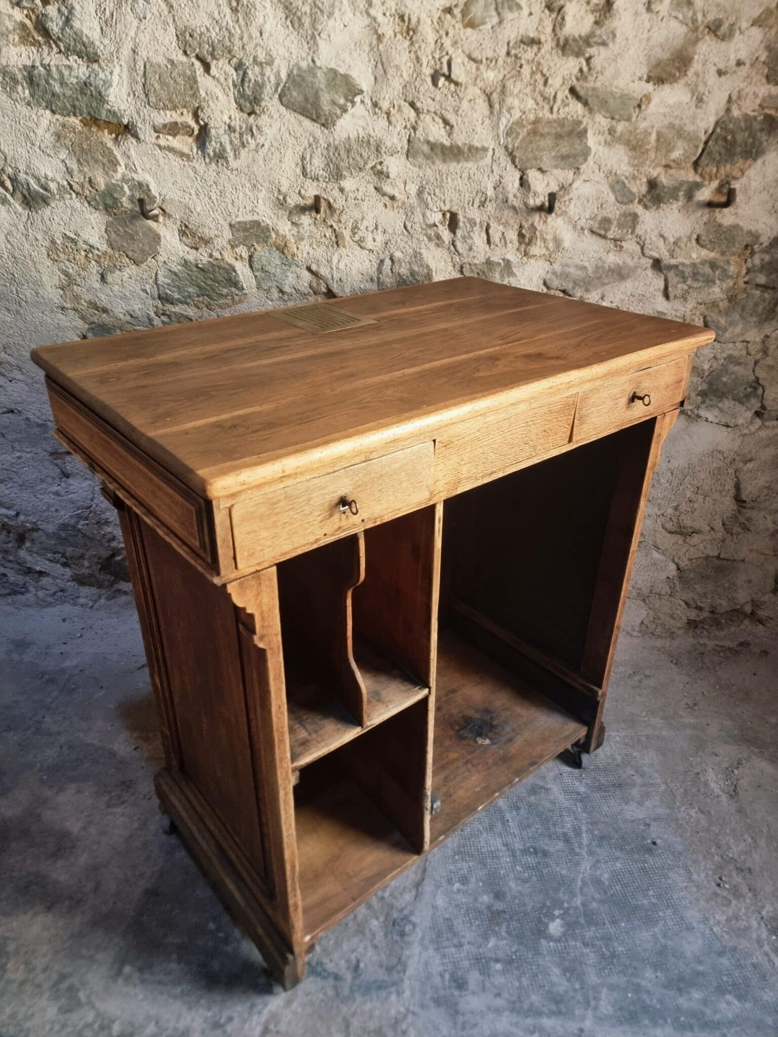 Antique French Oak Shop Counter Kitchen Island on Castors, c. 1880–1900 (8)