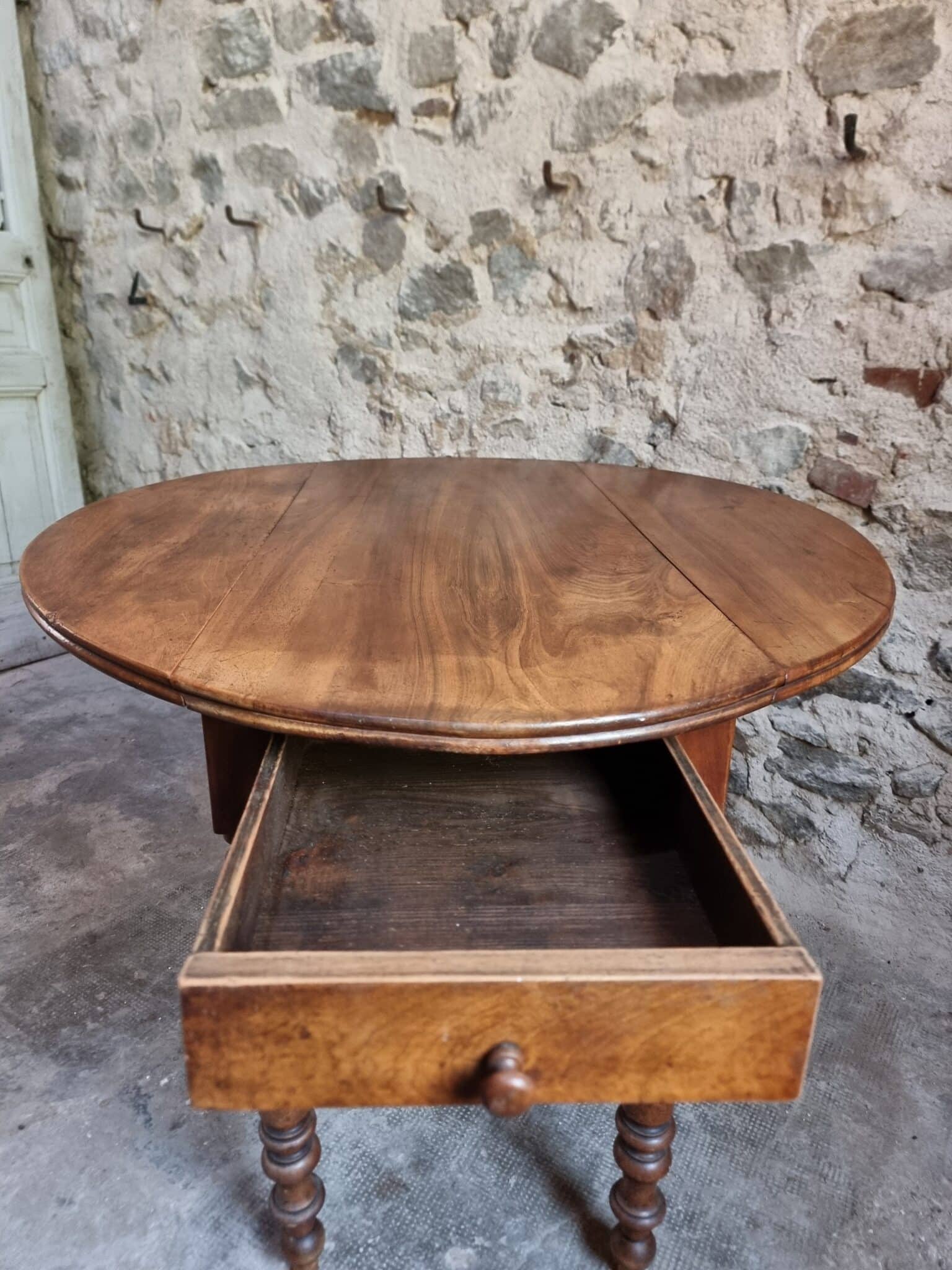 Antique French Walnut Drop-Leaf Dining Table (19)