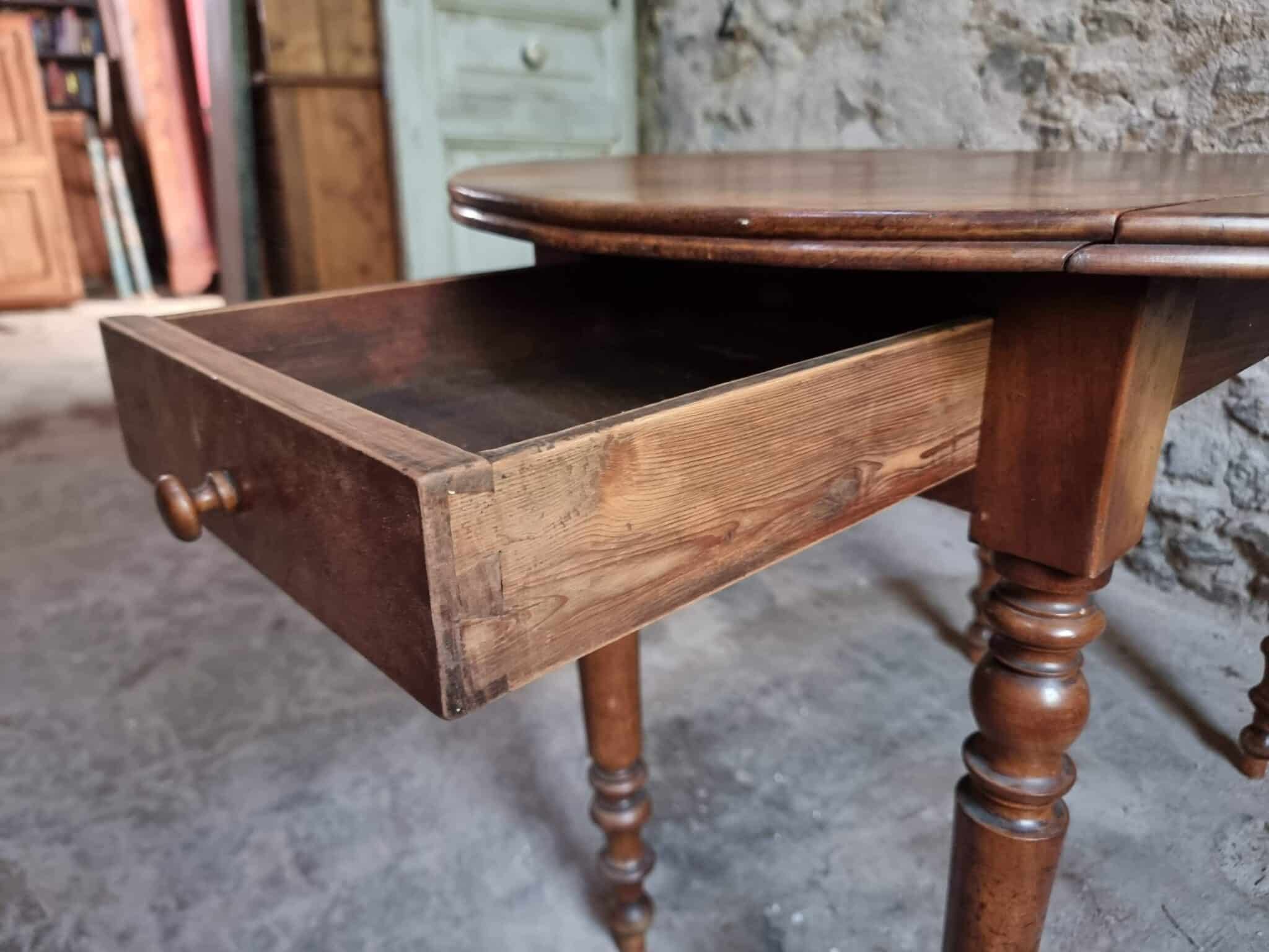 Antique French Walnut Drop-Leaf Dining Table (20)