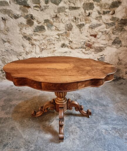 Antique French Walnut Violin Table, Centre Table with Drawer, c. 1880–1900 (1)