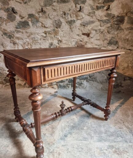 Old French Walnut Writing Table with Drawer, Small Desk, circa 1930 (1)