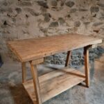 Old French Work Table Kitchen Island Console Table, Beech & Chestnut, c (1)