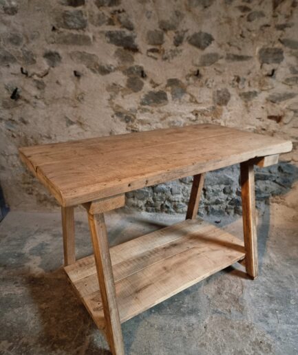 Old French Work Table Kitchen Island Console Table, Beech & Chestnut, c (1)