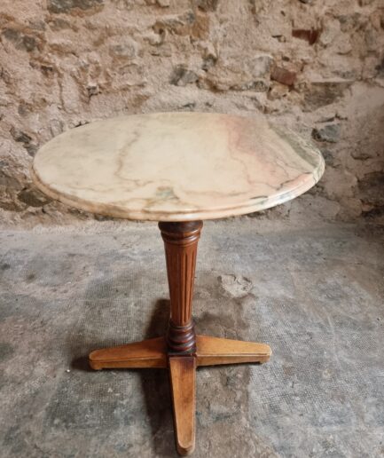 Vintage French Marble Bistro Table, Walnut Base, circa 1920–1940 (1)