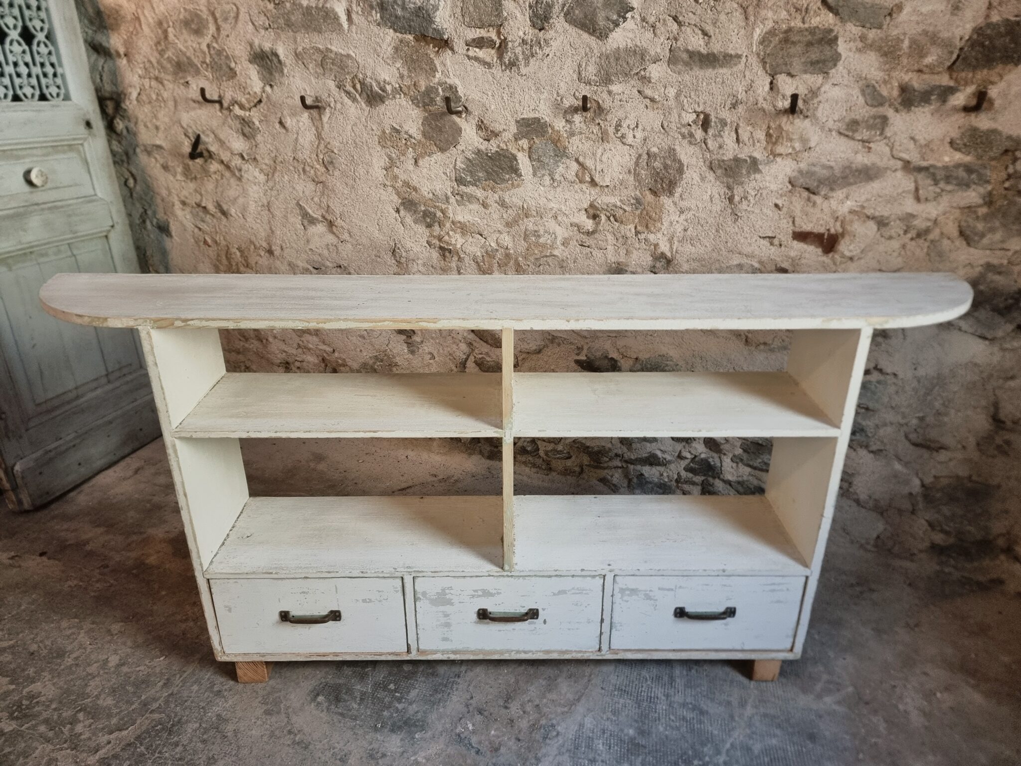 Vintage French Pine Shoe Cabinet Shop Display Unit with Drawers, c. 1960s (6)