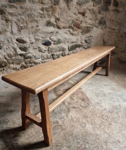 Vintage Oak Bench, Solid Wood Dining Bench, Rustic Farmhouse Bench, French Country Style, circa 1950–1965 (1)