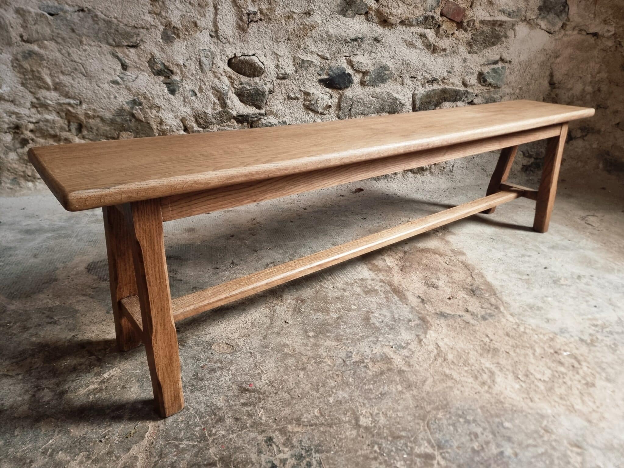 Vintage Oak Bench, Solid Wood Dining Bench, Rustic Farmhouse Bench, French Country Style, circa 1950–1965 (15)