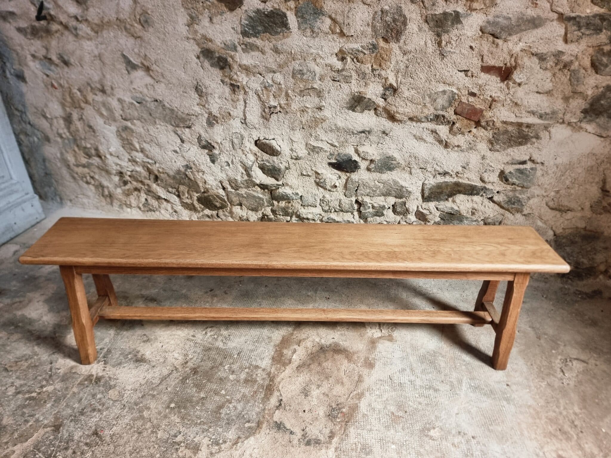 Vintage Oak Bench, Solid Wood Dining Bench, Rustic Farmhouse Bench, French Country Style, circa 1950–1965 (4)