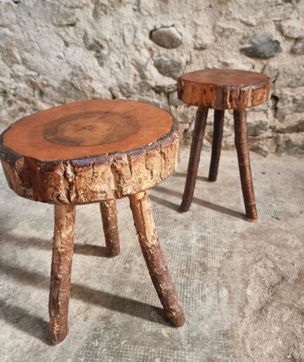 Vintage Wooden Tripod Stools, Set of 2, France 1960s (1)