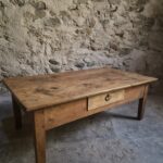 Antique Cherry Coffee Table, Rustic Farmhouse Table with Drawer, c (1)