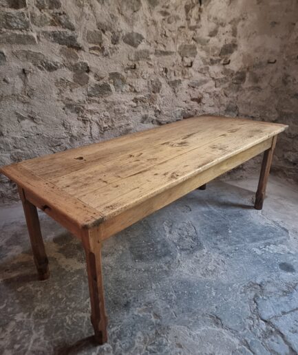 Antique Farmhouse Dining Table, Rustic Country Kitchen, Poplar Top, Chestnut Base, Two Drawers, 1800–1850 (1)