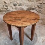 Antique Round Side Table with Oak Legs and Pine Top, circa 1900 (1)