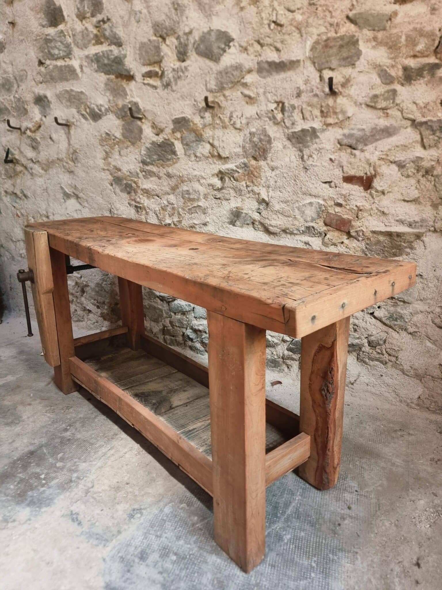 Antique Rustic Workbench, Carpenter's Bench, Console Table, Bathroom Vanity, c. 1900 (13)