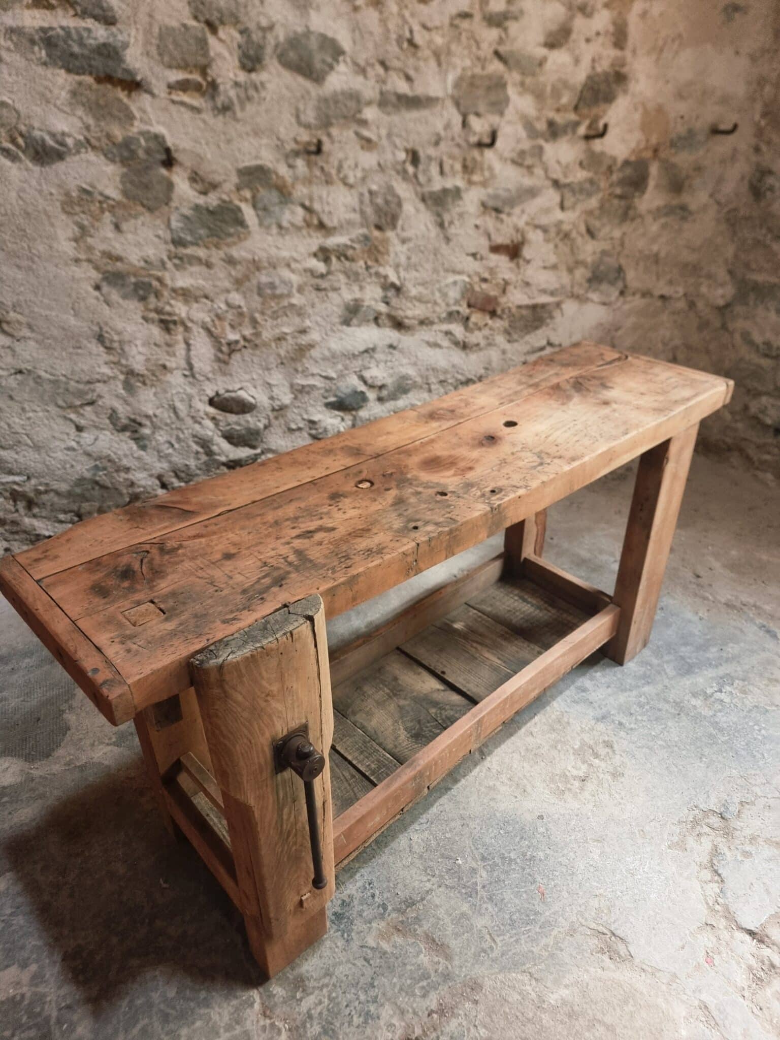Antique Rustic Workbench, Carpenter's Bench, Console Table, Bathroom Vanity, c. 1900 (2)