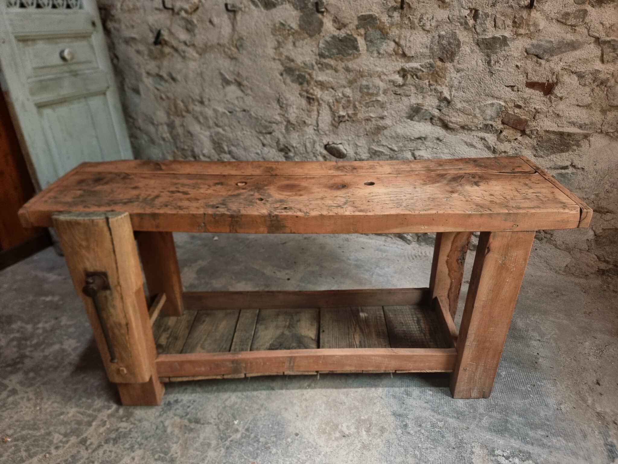 Antique Rustic Workbench, Carpenter's Bench, Console Table, Bathroom Vanity, c. 1900 (4)