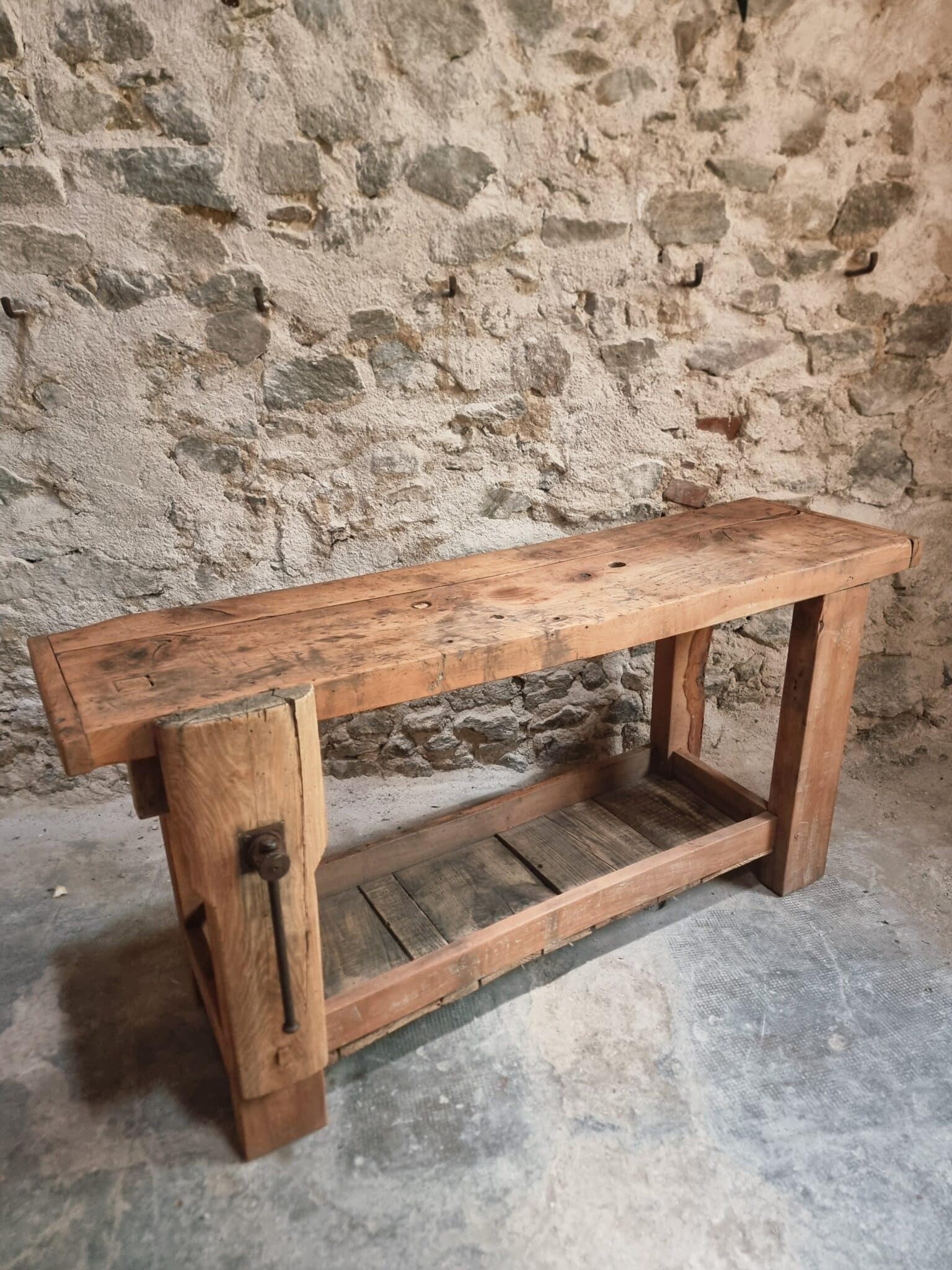 Antique Rustic Workbench, Carpenter's Bench, Console Table, Bathroom Vanity, c. 1900 (5)