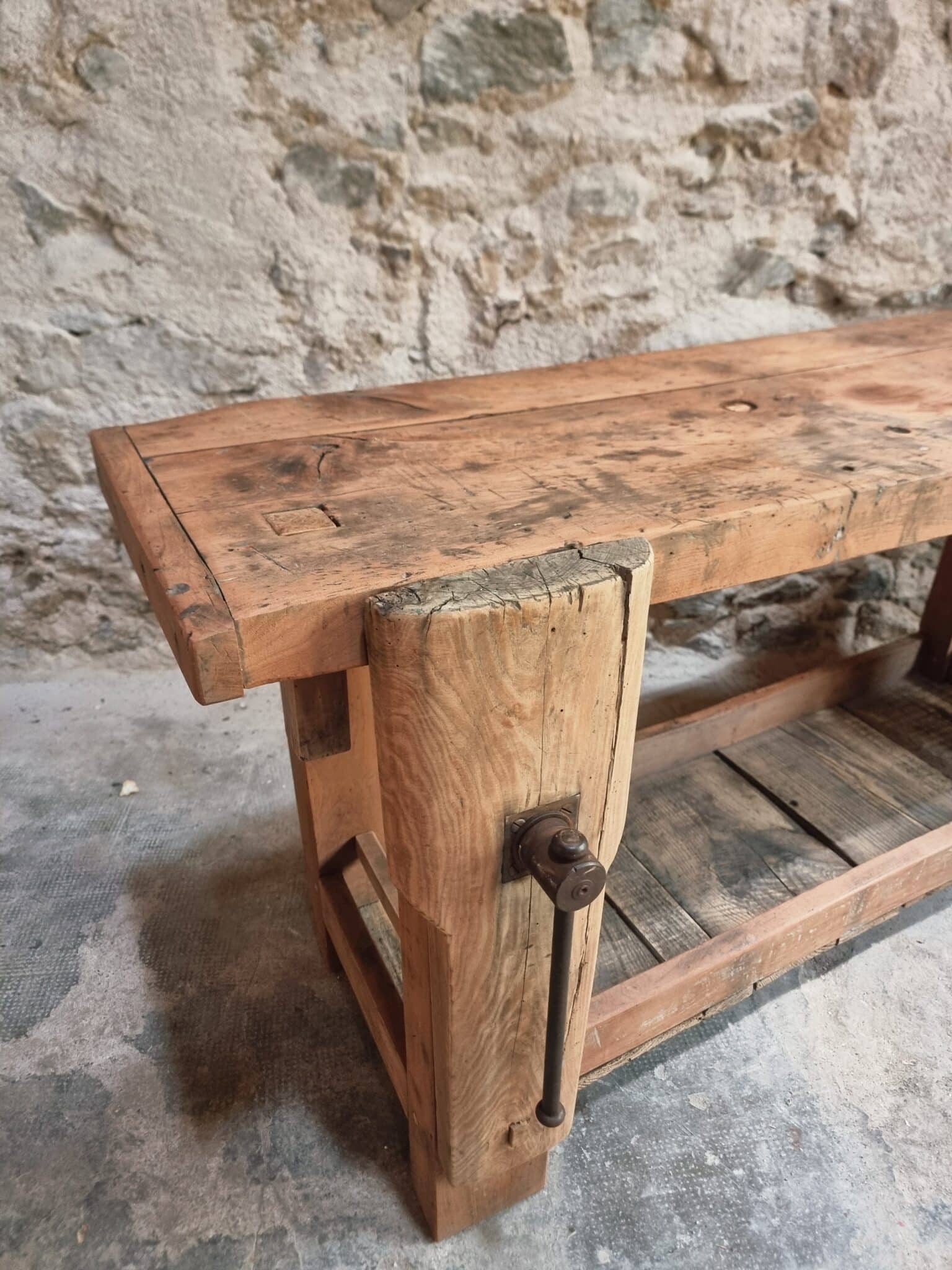 Antique Rustic Workbench, Carpenter's Bench, Console Table, Bathroom Vanity, c. 1900 (8)