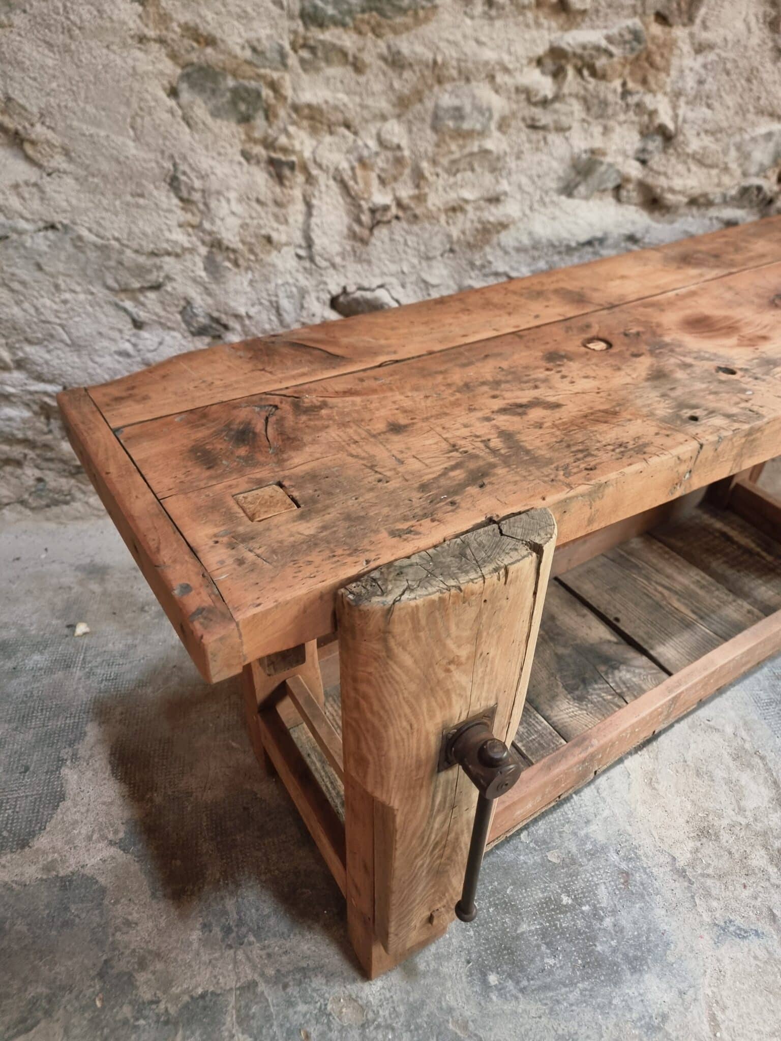 Antique Rustic Workbench, Carpenter's Bench, Console Table, Bathroom Vanity, c. 1900 (9)
