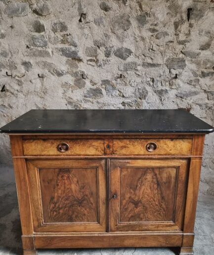 French Louis Philippe Walnut Buffet with Black Marble Top, France, circa 1840–1860 (1)