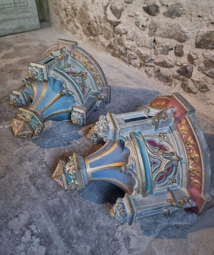 Neo Gothic Church Architectural Elements, Polychrome Terracotta, Pair, France, Late 19th Century (1)