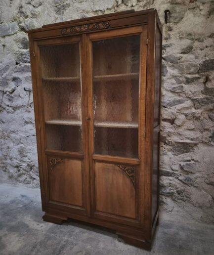 Vintage French Beech Display Cabinet, Glass Door Bookcase, Art Deco Cabinet, c. 1930–1950 (1)
