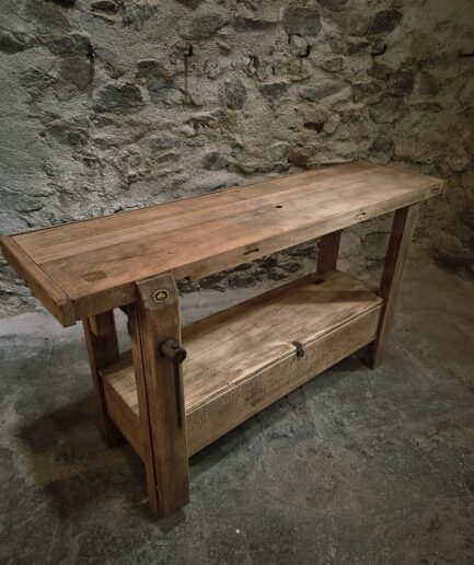 Vintage French Beech Workbench, Console Table, Bathroom Vanity, Industrial Side Table, c. 1950–1970 (1)
