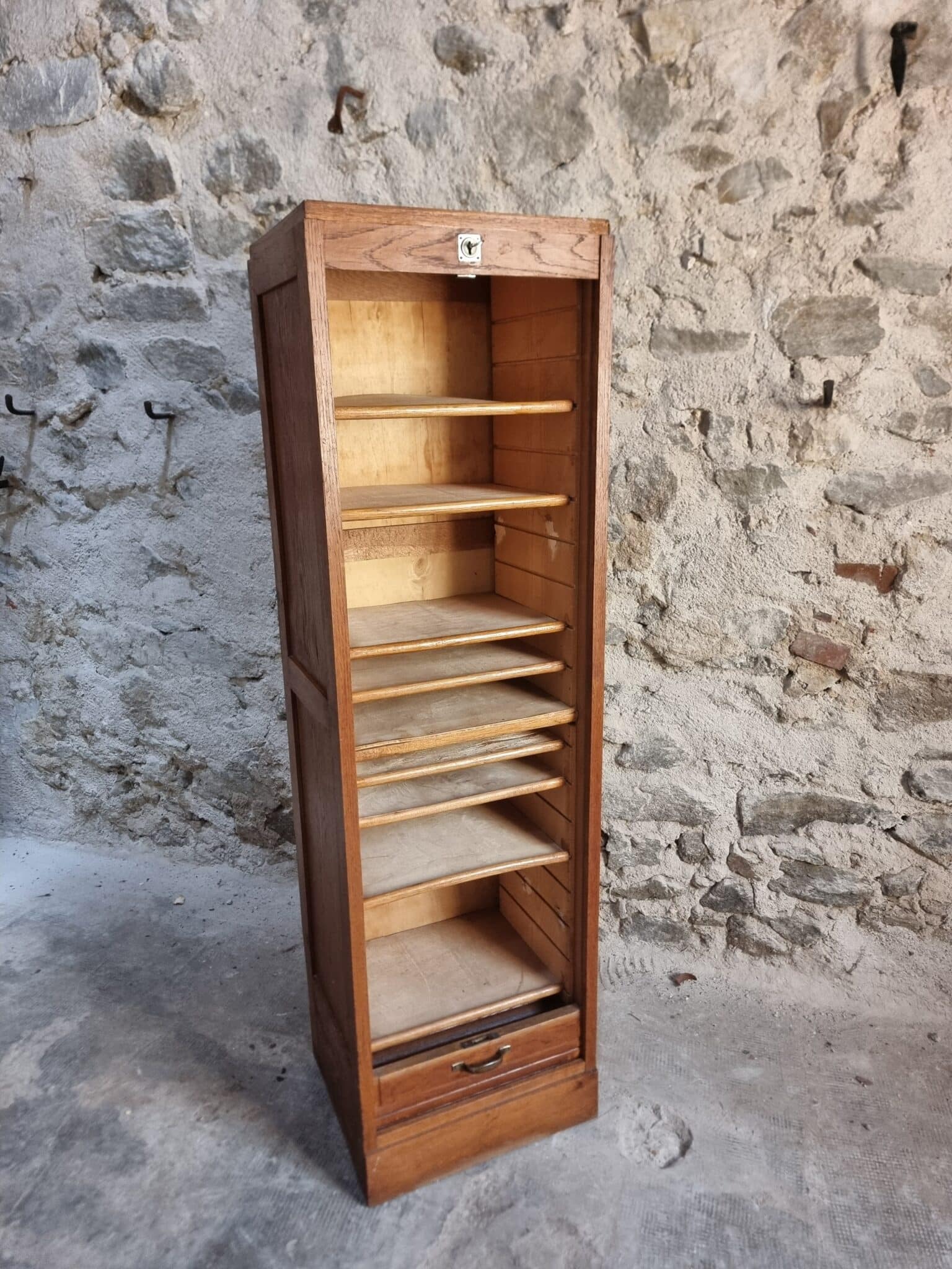 Vintage French Tambour Door Cabinet, 1960s (10)
