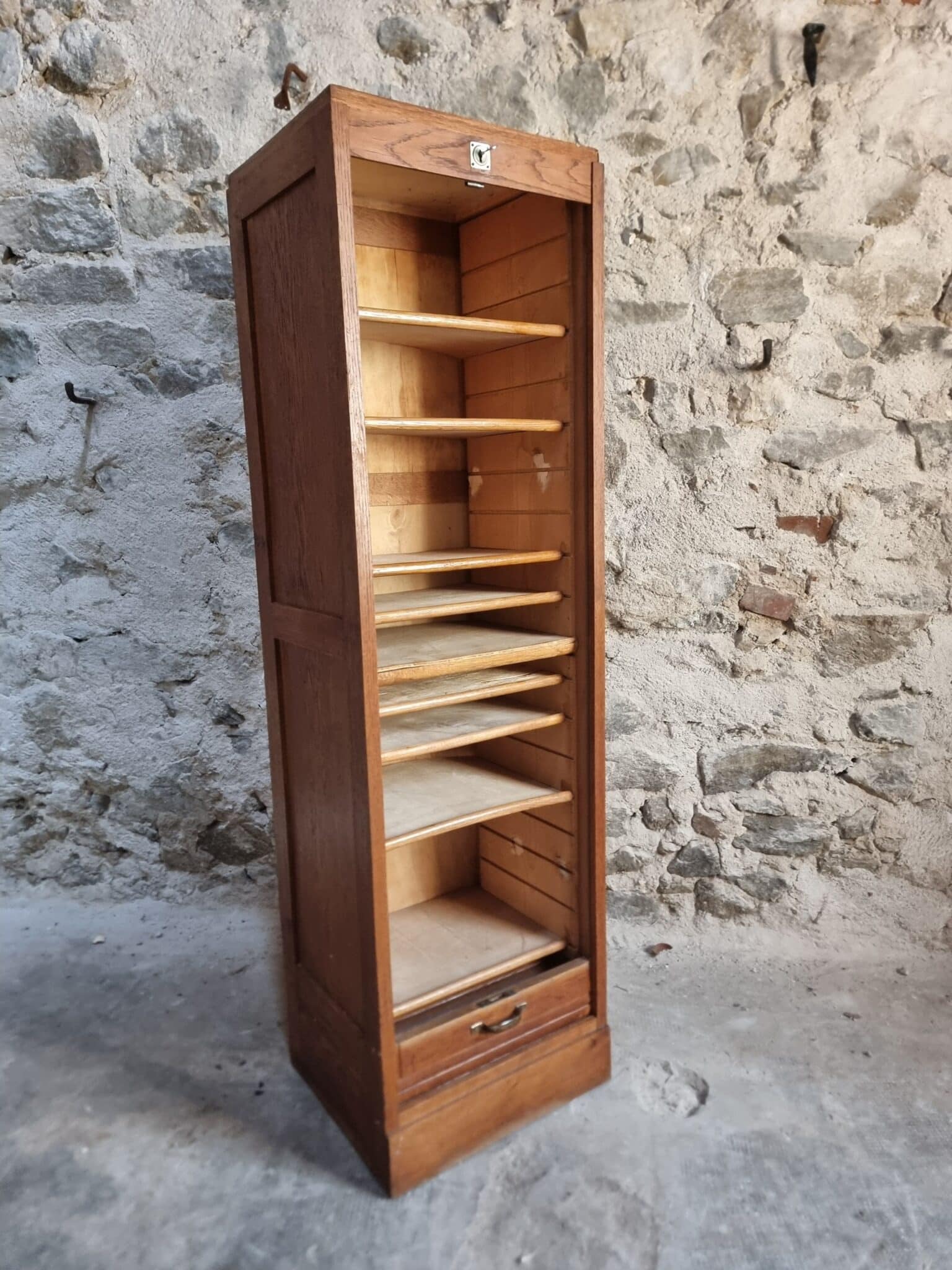 Vintage French Tambour Door Cabinet, 1960s (11)