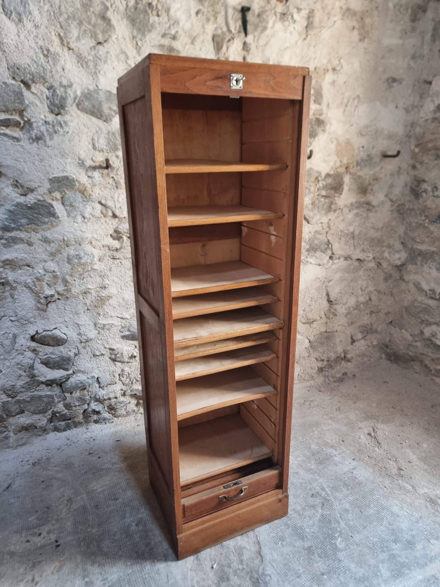 Vintage French Tambour Door Cabinet, 1960s (12)