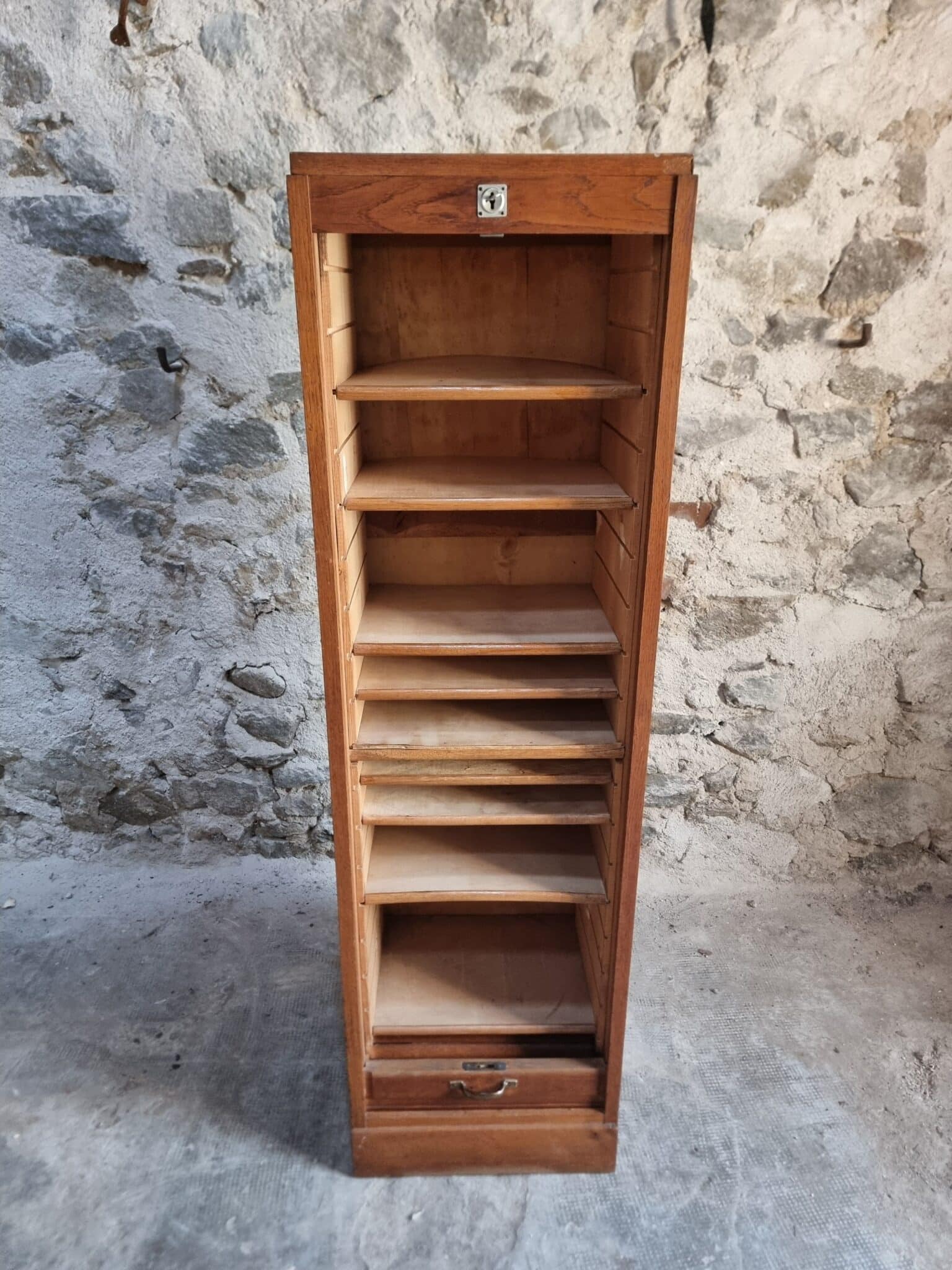 Vintage French Tambour Door Cabinet, 1960s (13)