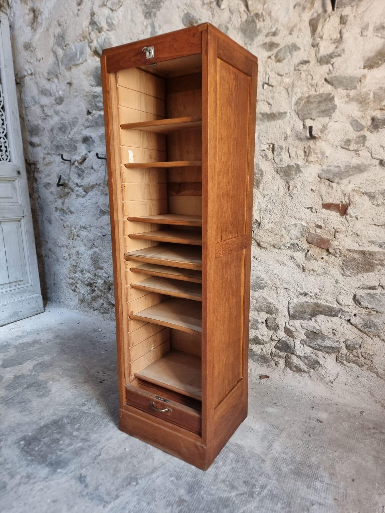 Vintage French Tambour Door Cabinet, 1960s (14)