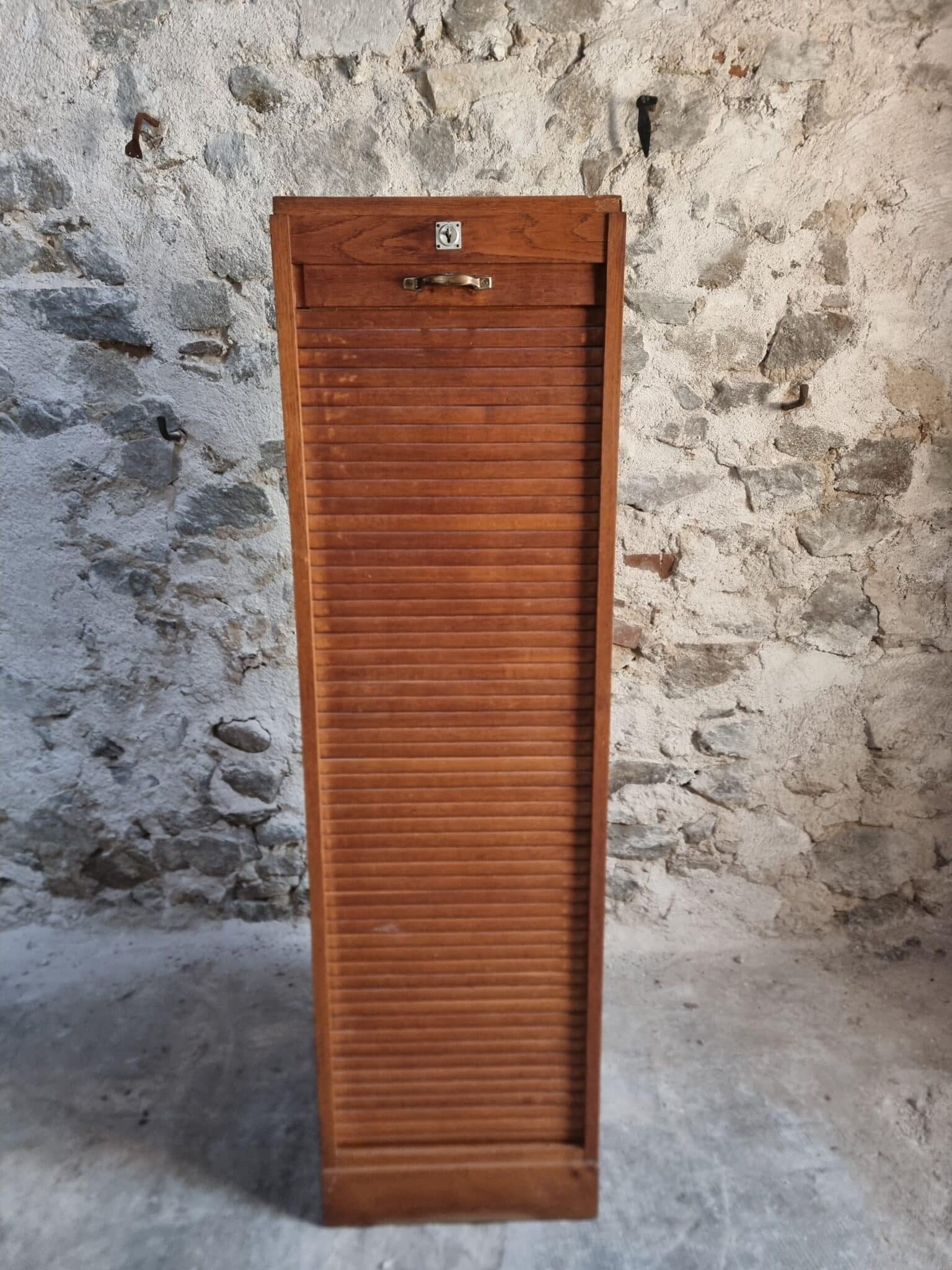 Vintage French Tambour Door Cabinet, 1960s (15)