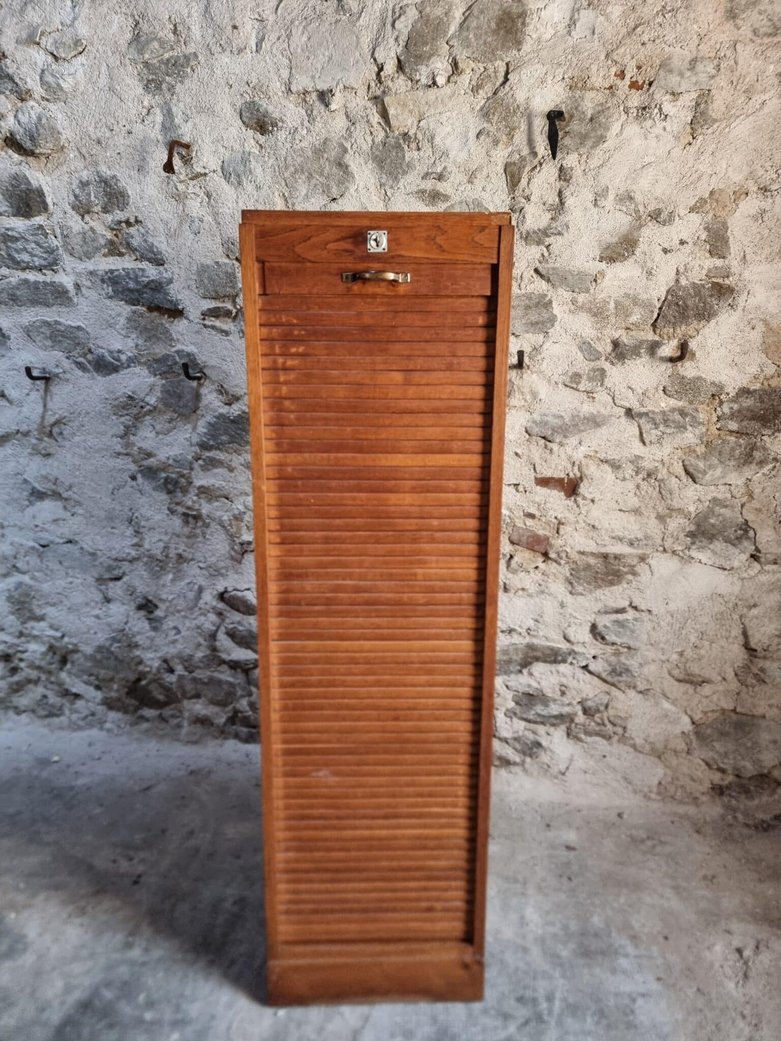 Vintage French Tambour Door Cabinet, 1960s (16)