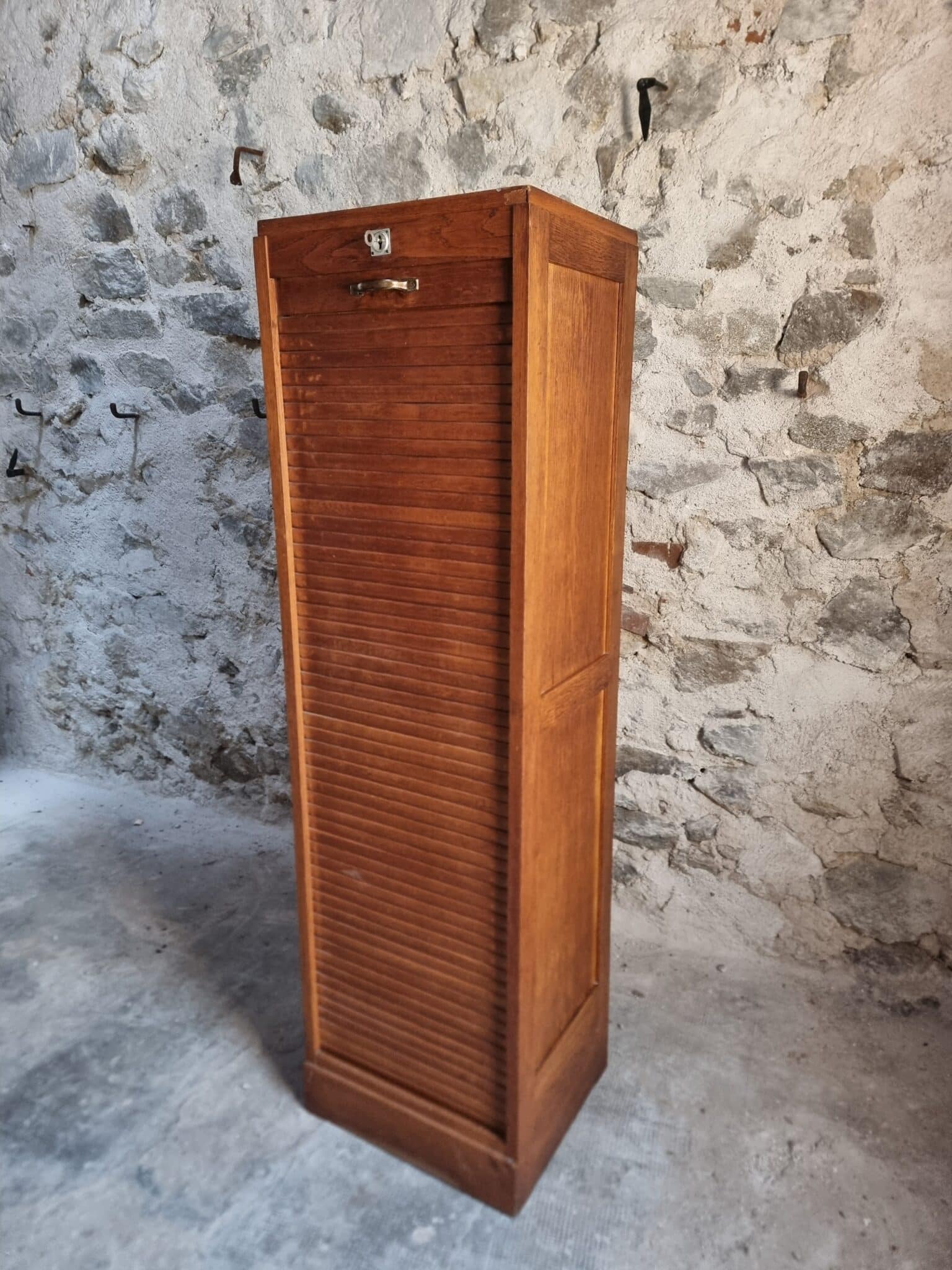 Vintage French Tambour Door Cabinet, 1960s (20)