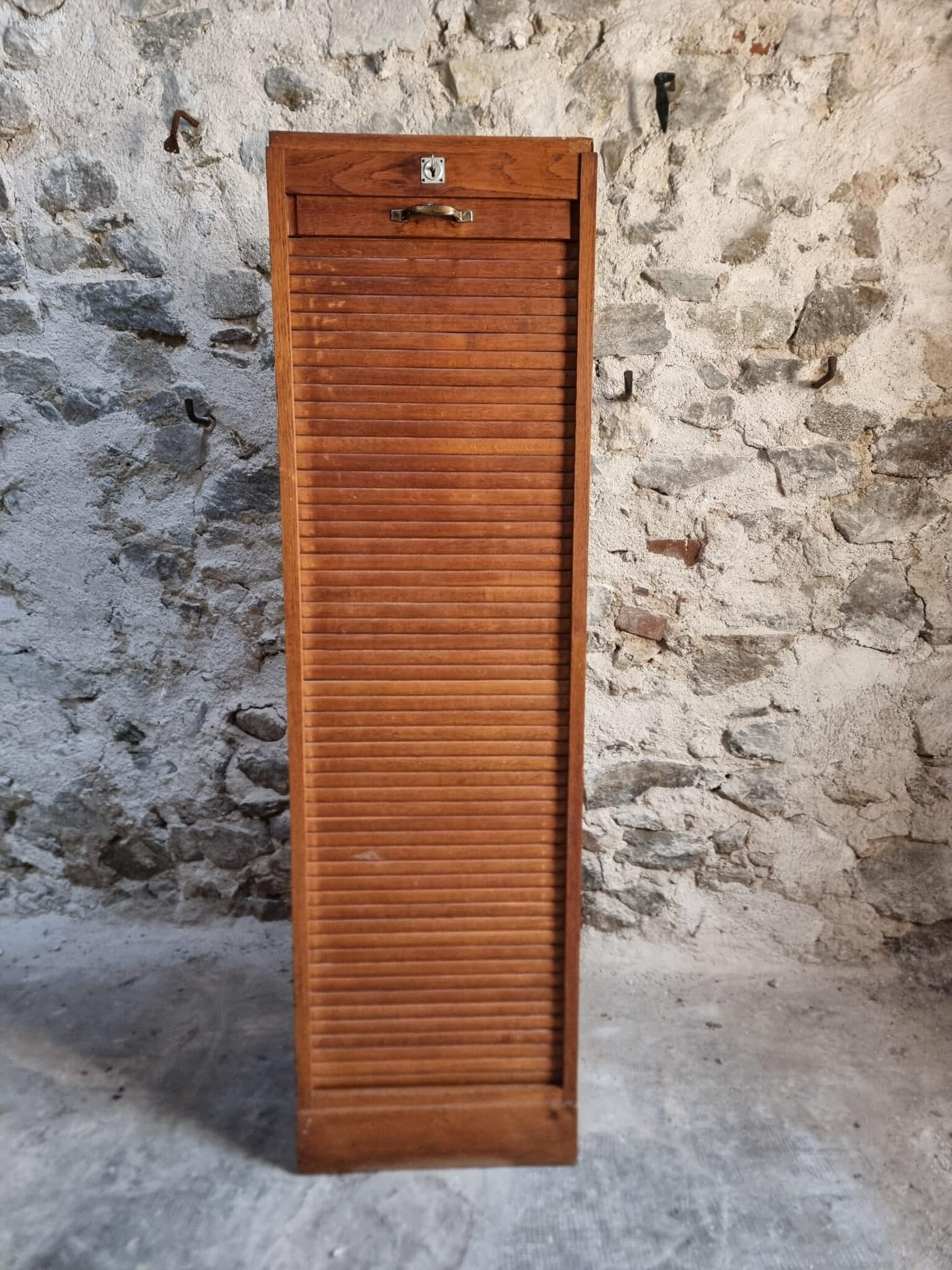 Vintage French Tambour Door Cabinet, 1960s (3)