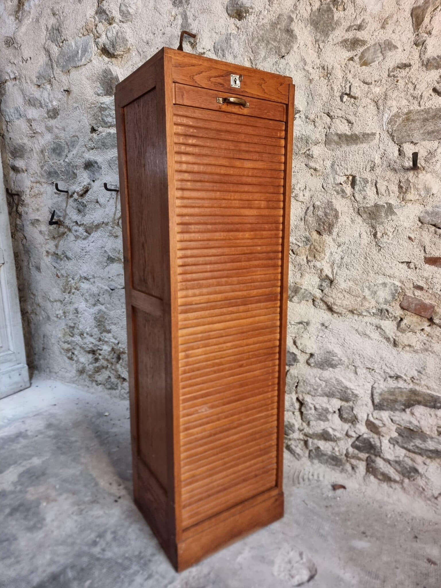 Vintage French Tambour Door Cabinet, 1960s (4)