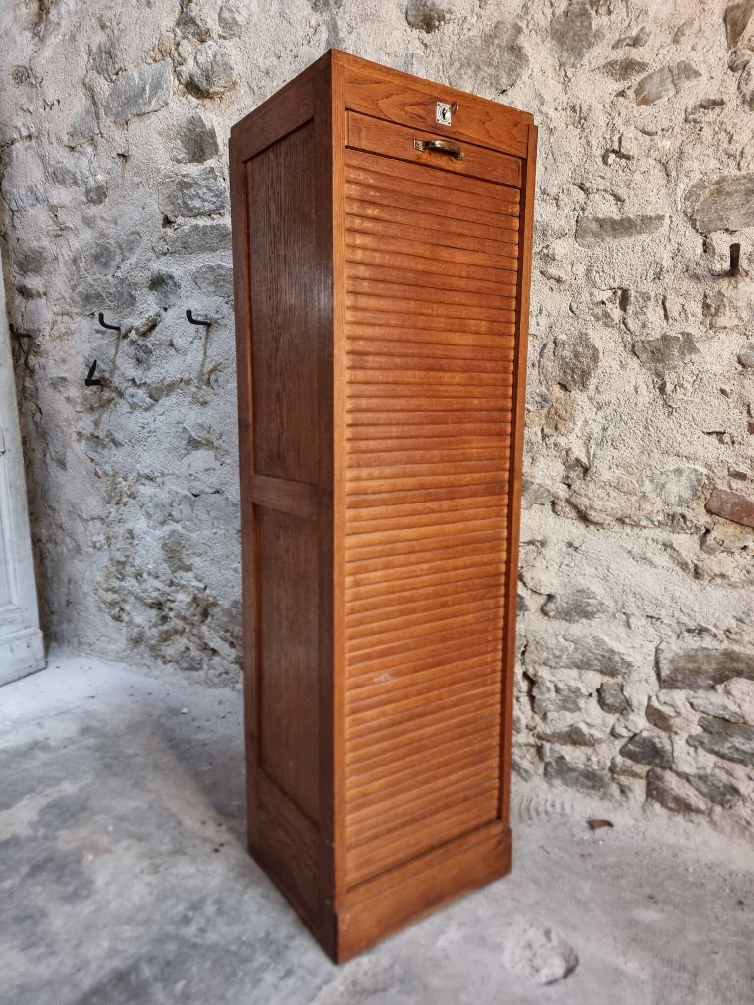 Vintage French Tambour Door Cabinet, 1960s (5)
