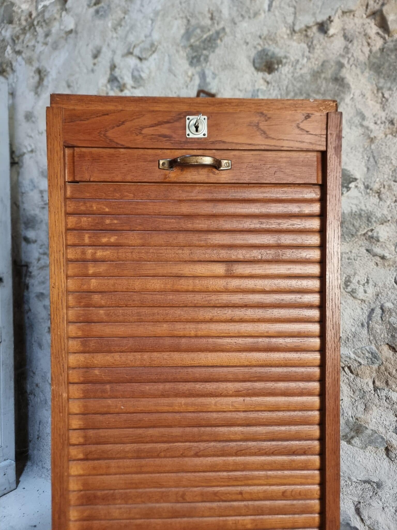 Vintage French Tambour Door Cabinet, 1960s (7)