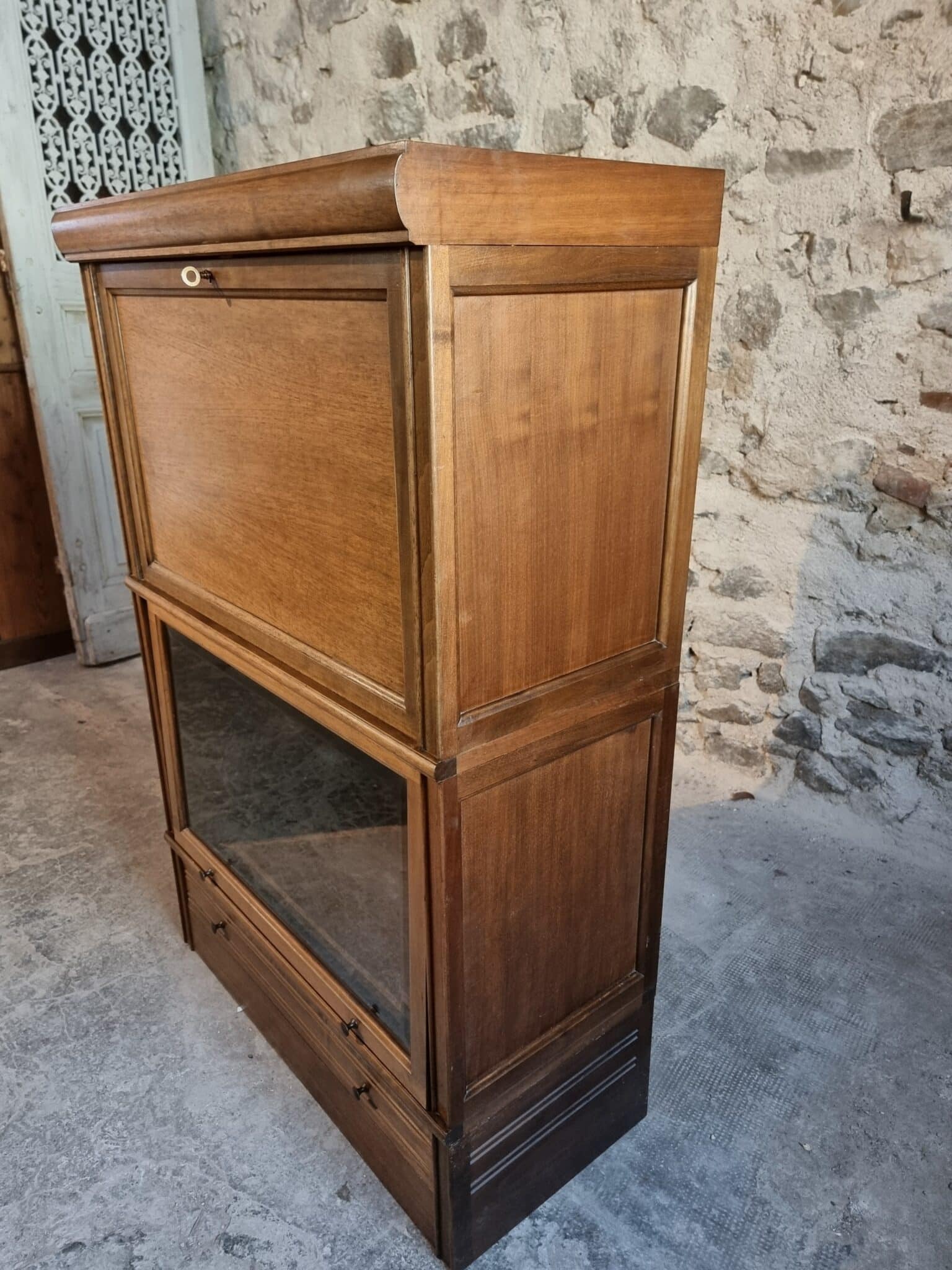 Vintage Globe Wernicke Style Drinks Cabinet, Modular Mahogany Bar Cabinet, 1960s Display Cabinet (13)