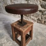 Antique French Adjustable Oak Workshop Stool Swivel Work Stool Industrial Stool Early 20th Century (1)