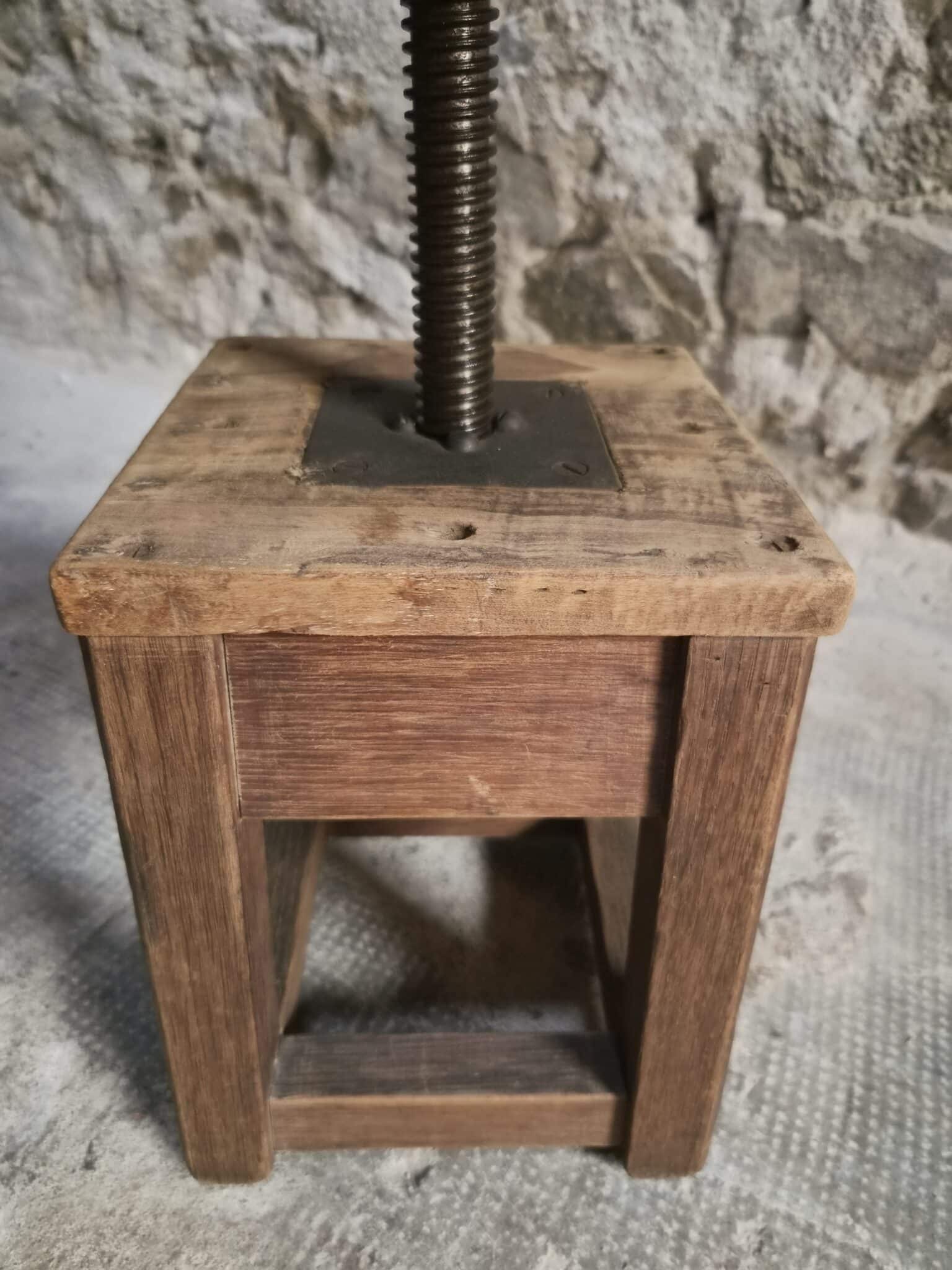 Antique French Adjustable Oak Workshop Stool Swivel Work Stool Industrial Stool Early 20th Century (11)