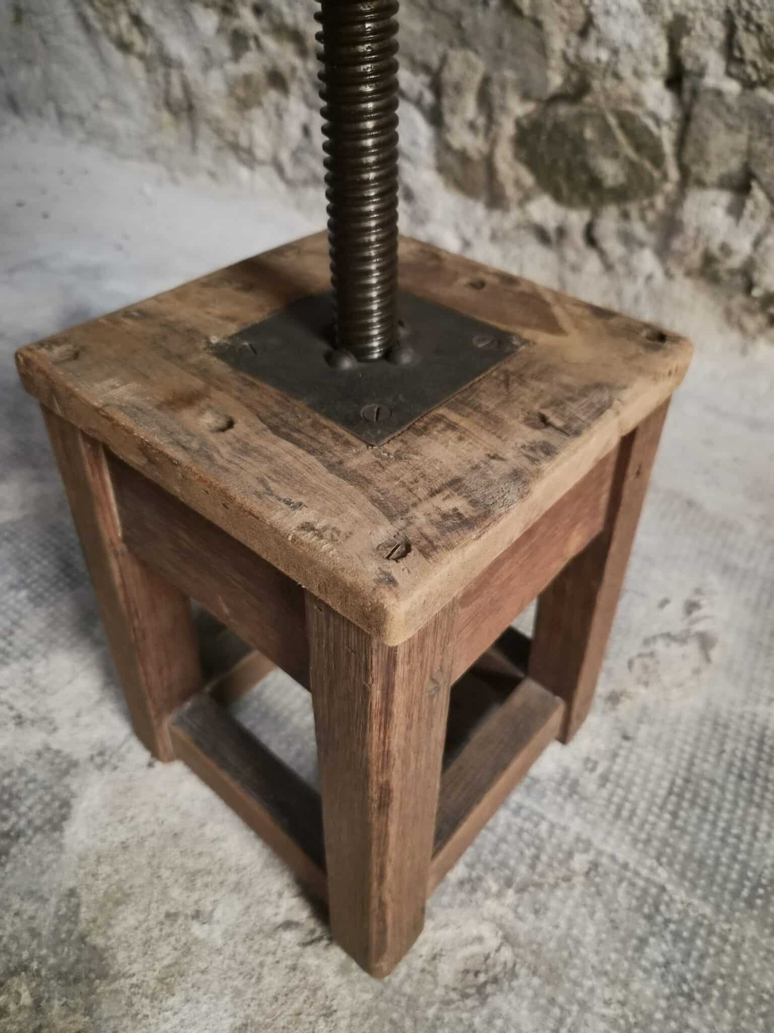 Antique French Adjustable Oak Workshop Stool Swivel Work Stool Industrial Stool Early 20th Century (12)