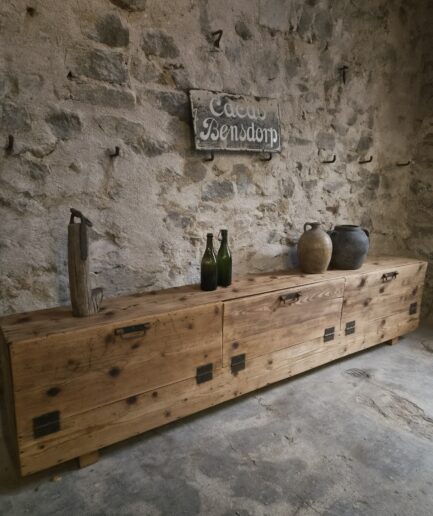 Antique French Industrial Pine Workshop Cabinet Storage Bench, c. 1880–1900 (1)