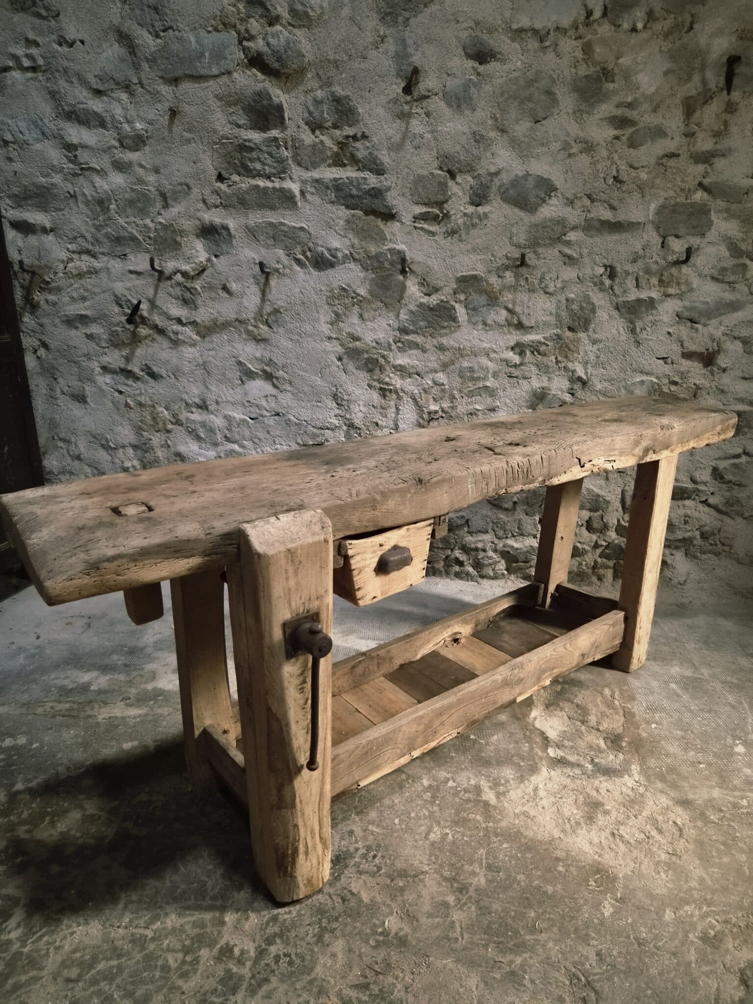 Antique French Oak Workbench 19th Century Rustic Console Table (1) Antique French Oak Workbench 19th Century Rustic Console Table (1)