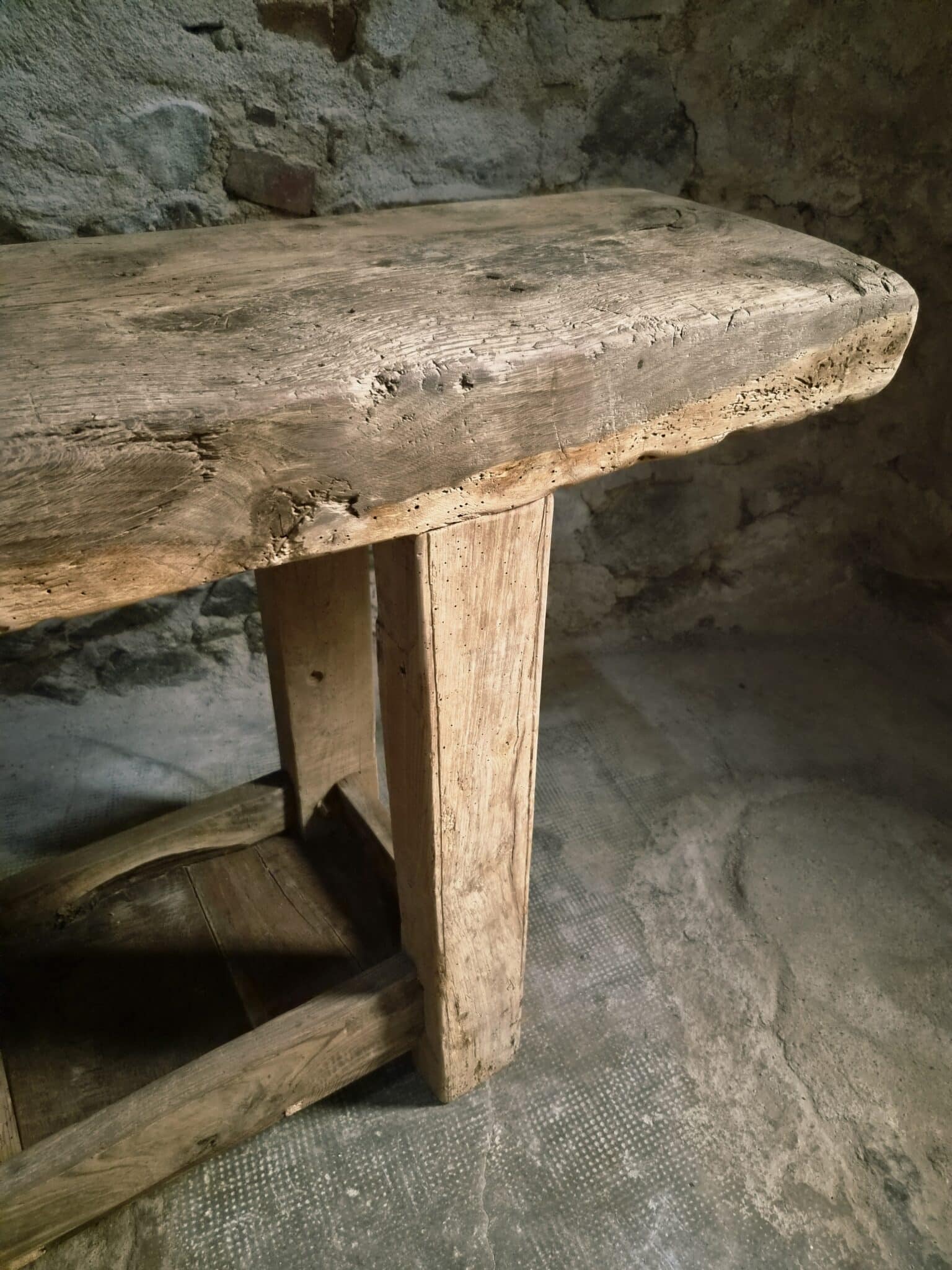 Antique French Oak Workbench 19th Century Rustic Console Table (6)
