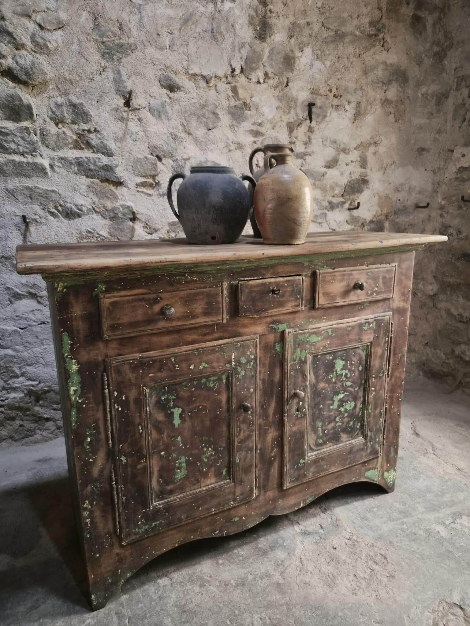 Rustic French Walnut Buffet Cabinet, 18th Century, 3 Drawers & 2 Doors (2)