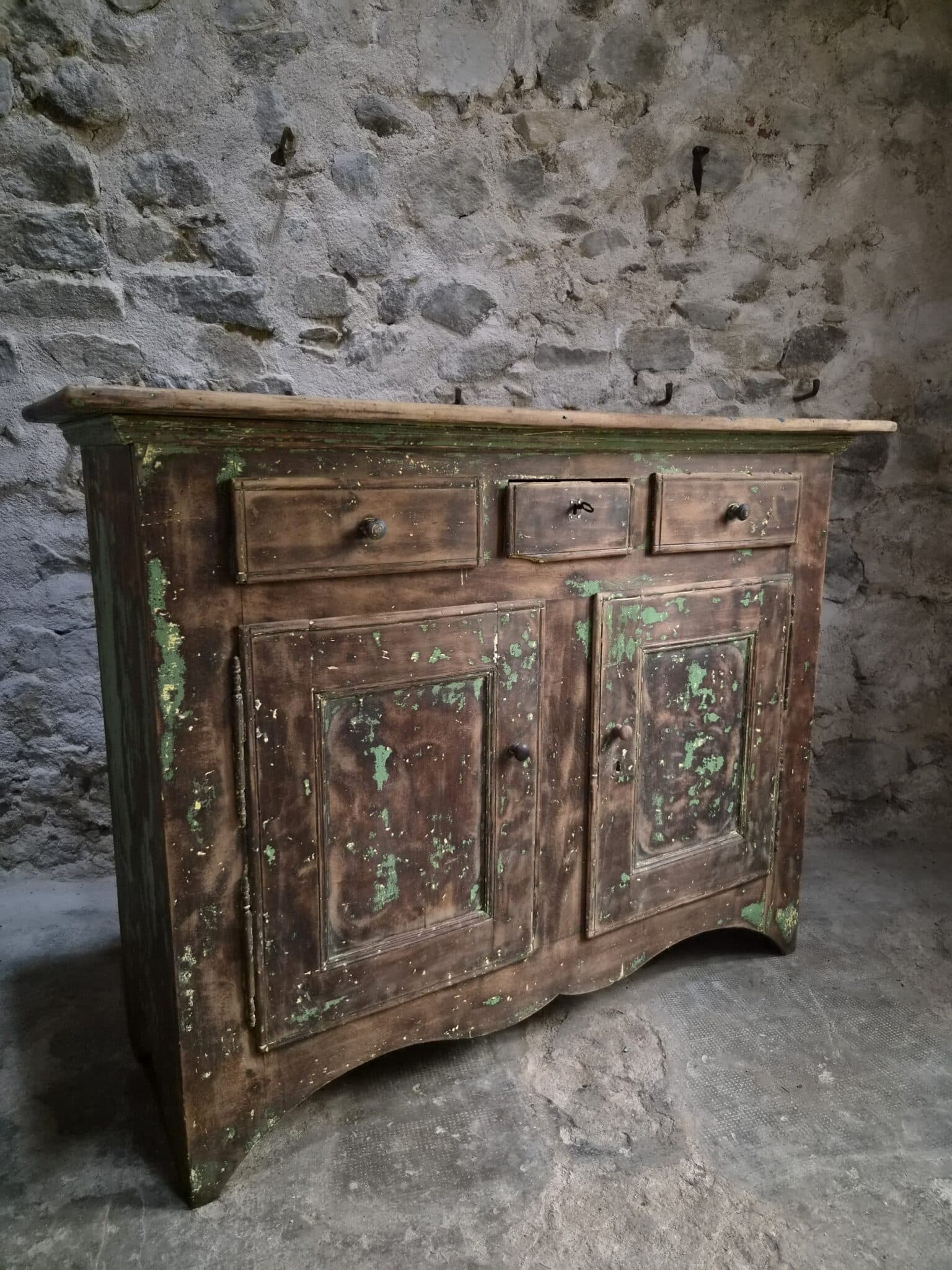 Rustic French Walnut Buffet Cabinet, 18th Century, 3 Drawers & 2 Doors (8)